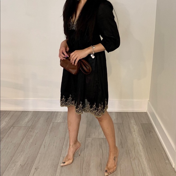 Black dress— Gold trim embroidered details - Picture 2 of 7